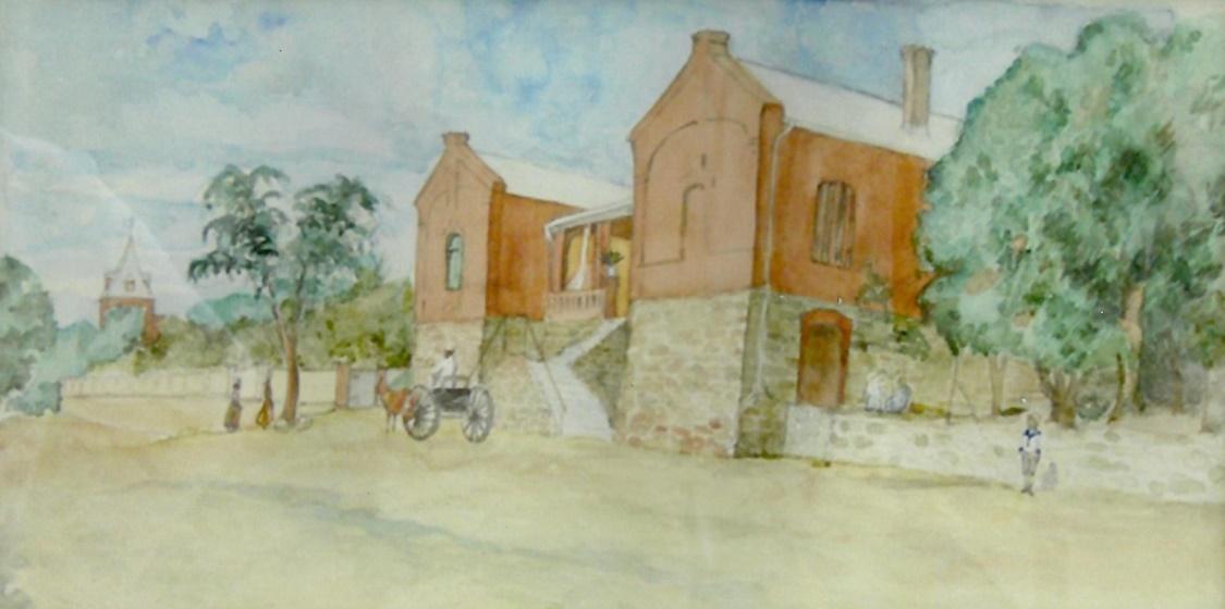 Aquarell nach eine alten Vorlage, Wohnhaus meiner Großelern in Windhuk