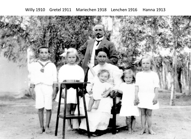 Auf dem Bild oben sieht man Opa Stritter, seine Frau und die 5 Kinder: Willy, Gretel, die mit Onkel Ludwig Friederich verheiratet war, von denen Joachim und Matthias als Enkel hier sind, Hanna, Lenchen und Mariechen